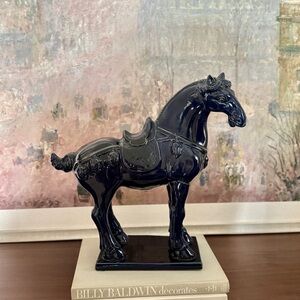 Elegant Dark Blue Ceramic Horse statue